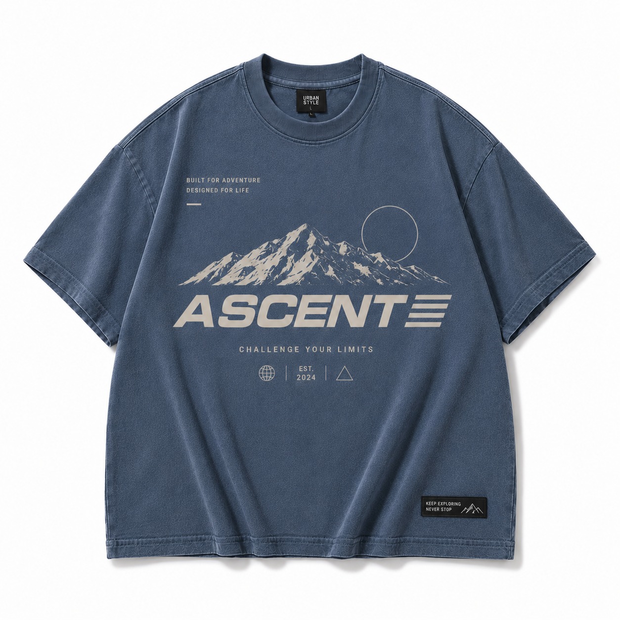 Ascent blue oversized mountain graphic T-shirt front view cover