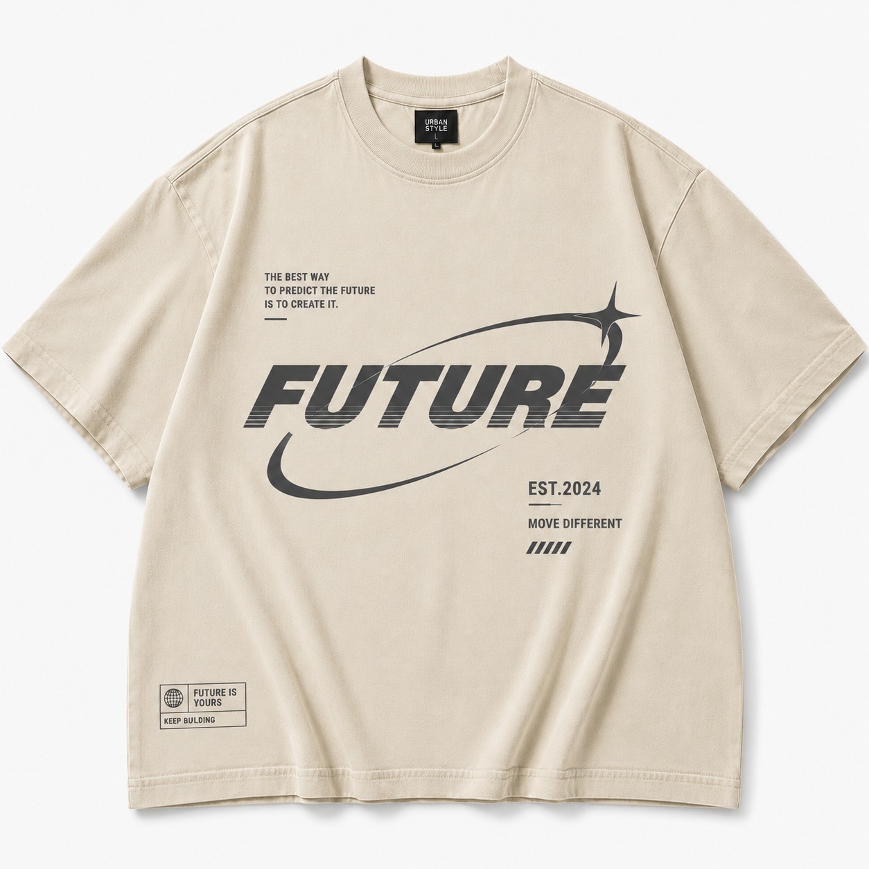 Future cream oversized graphic T-shirt front view cover