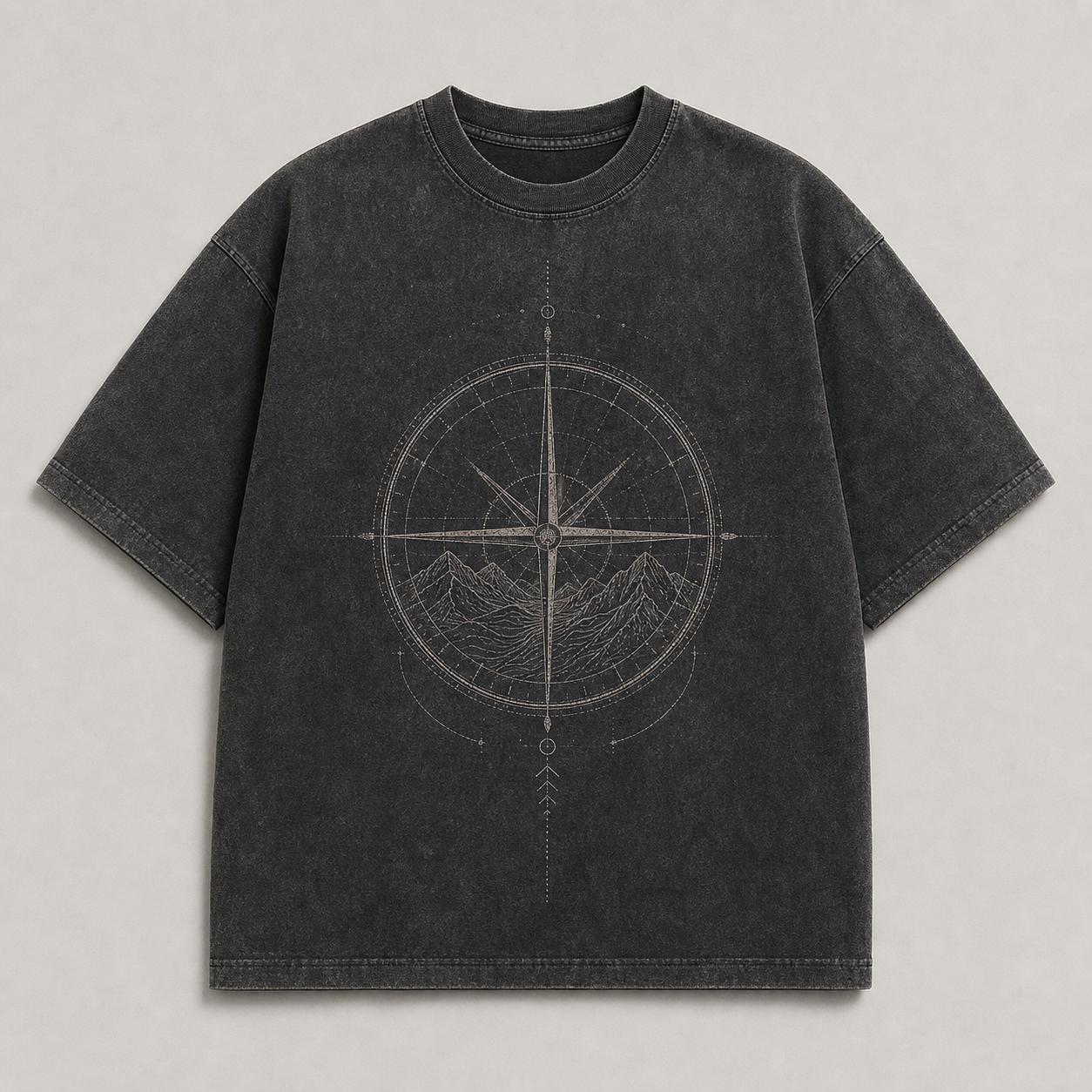 Iron Meridian washed charcoal oversized compass graphic T-shirt front view cover