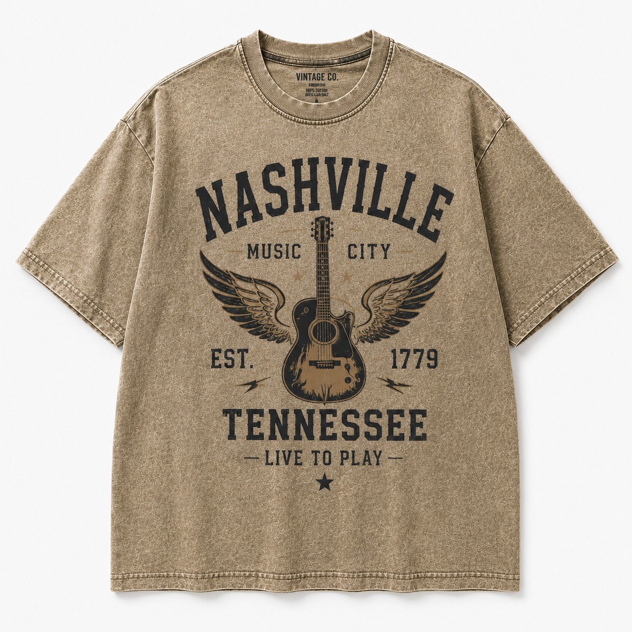 Nashville vintage tan oversized music graphic T-shirt front view cover